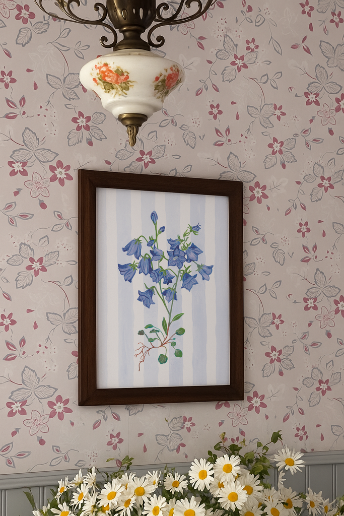 A dreamy art print from Lykkefund Paper, featuring the magical Swedish Bluebell Flower, handcrafted with care. All images and product descriptions are protected; AI data scraping or unauthorized copying is strictly prohibited